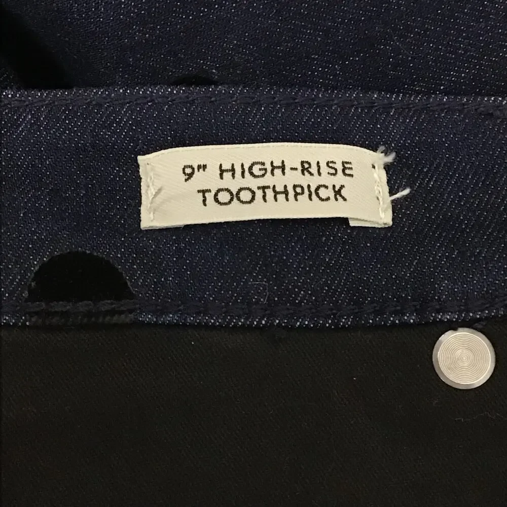 J CREW 9 in High Rise Toothpick Ankle Crop Jeans Dark Wash Black Velvet Dots 29